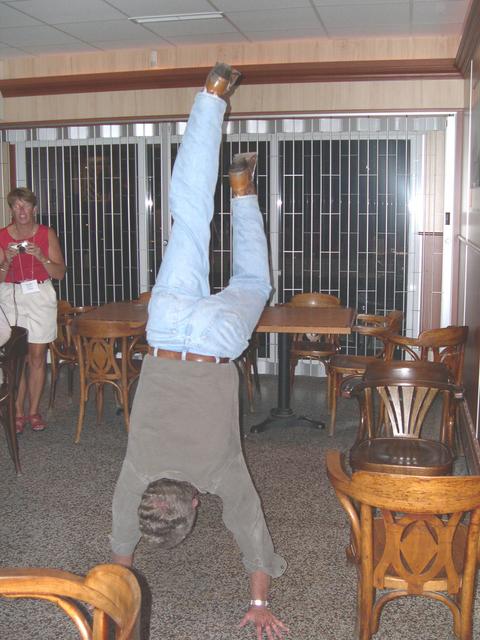 Mort's failing attempt at a drunken handstand